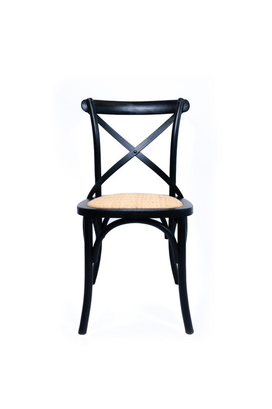 Crossback Chair with Natural Rattan Seat – Black